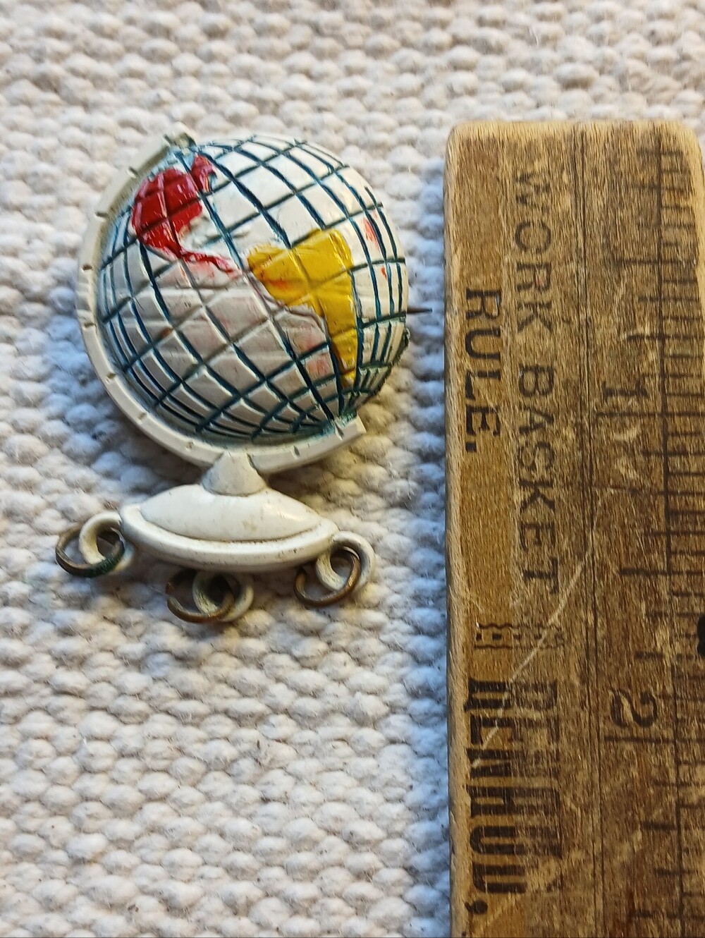 Vintage Globe Charm Pendant - White with Red and Yellow Continents